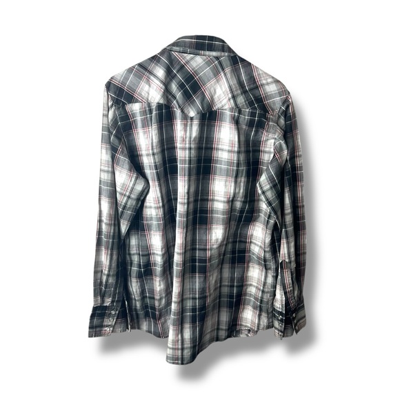 Bit and Bridle Western Pearl Snap Long-Sleeve Shirt Red Black Plaid Size Large - Picture 2 of 3